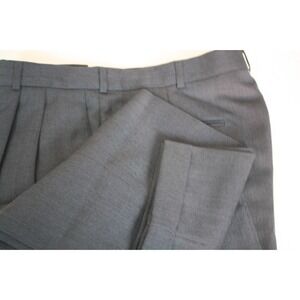 SLATES Men's Pleated Pants Gray Easy Care Wool Poly Blend Cuffed Waist 33 x 30